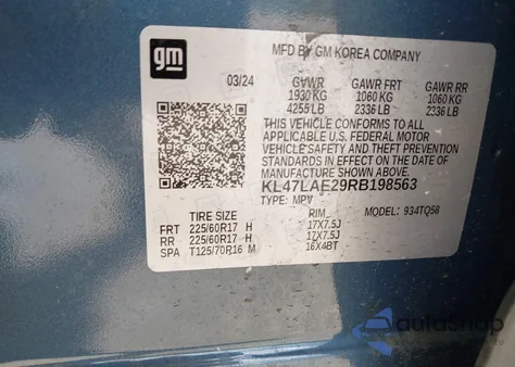 2024 Buick Envista Preferred Fwd из США, поврежденный, VIN KL47LAE29RB198563